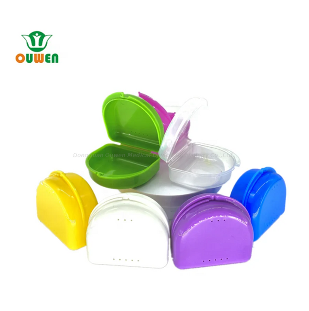 Ouwen Manufacture OW-14-1 Blue False Teeth Aligner Retainer Box Dental Denture Retainer Case Teeth Storage Box